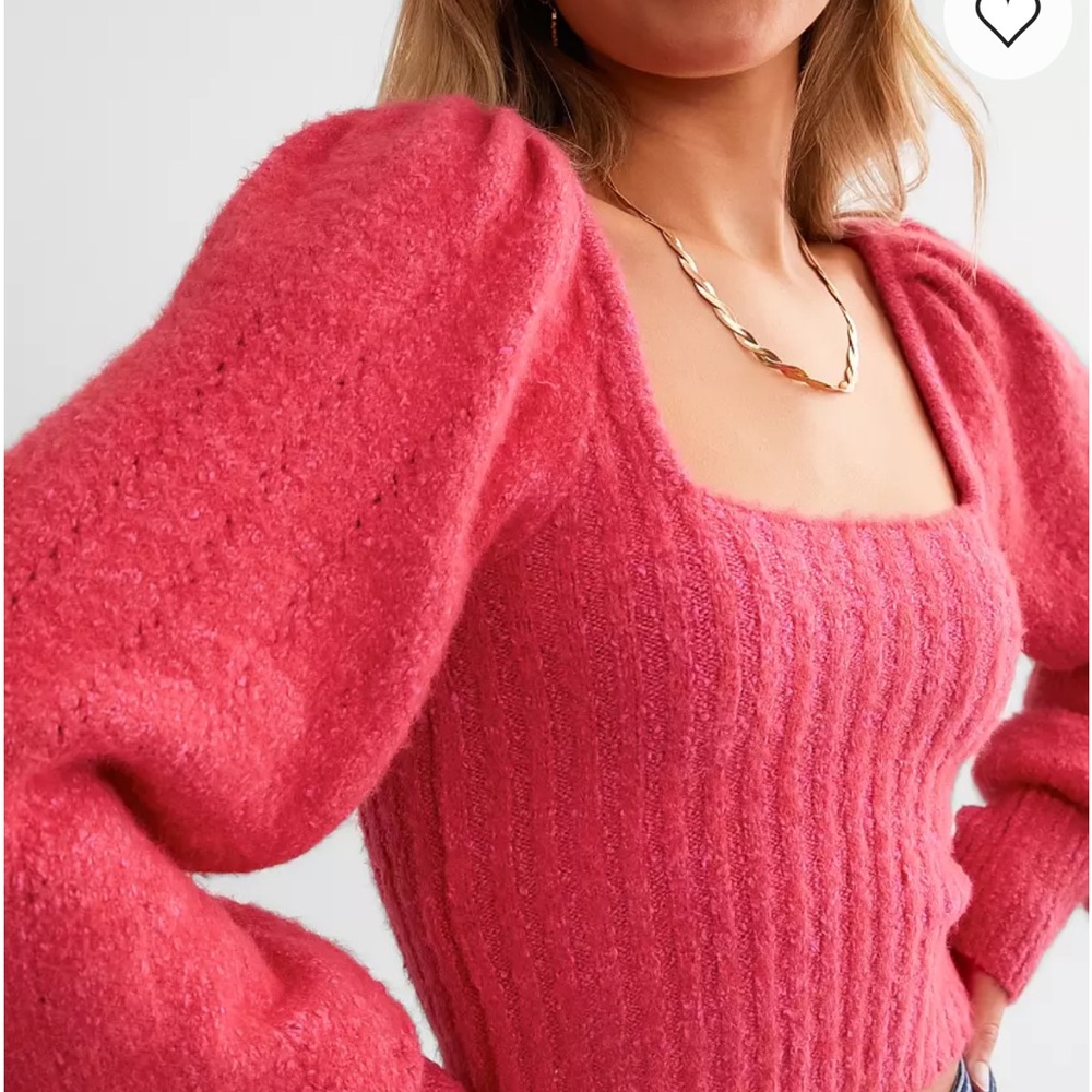 Free People Katie Cropped Sweater NWT Size Medium Pink Balloon Sleeve - Picture 4 of 7